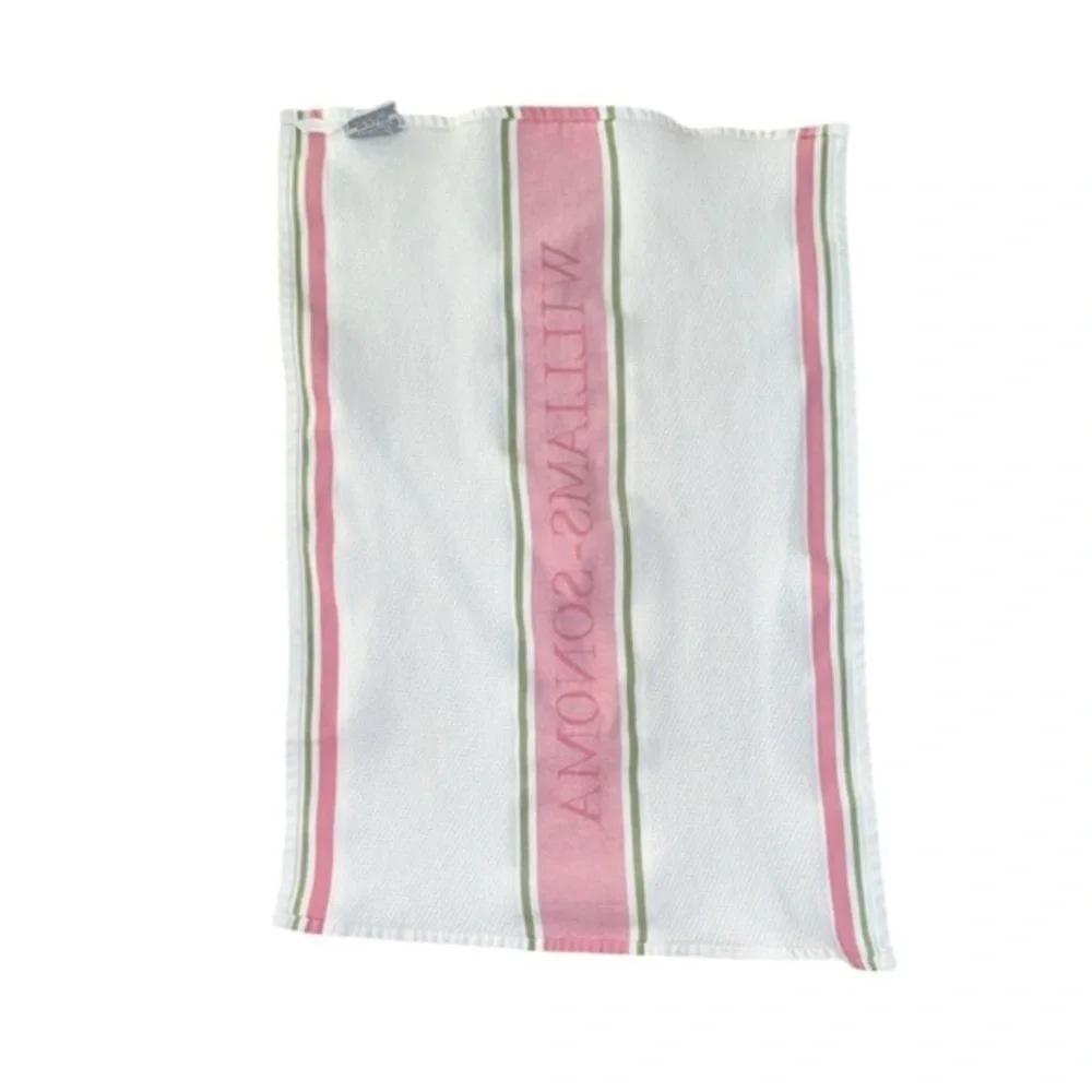 Williams Sonoma Pink‎ White Green Stripe Cotton Kitchen Towel